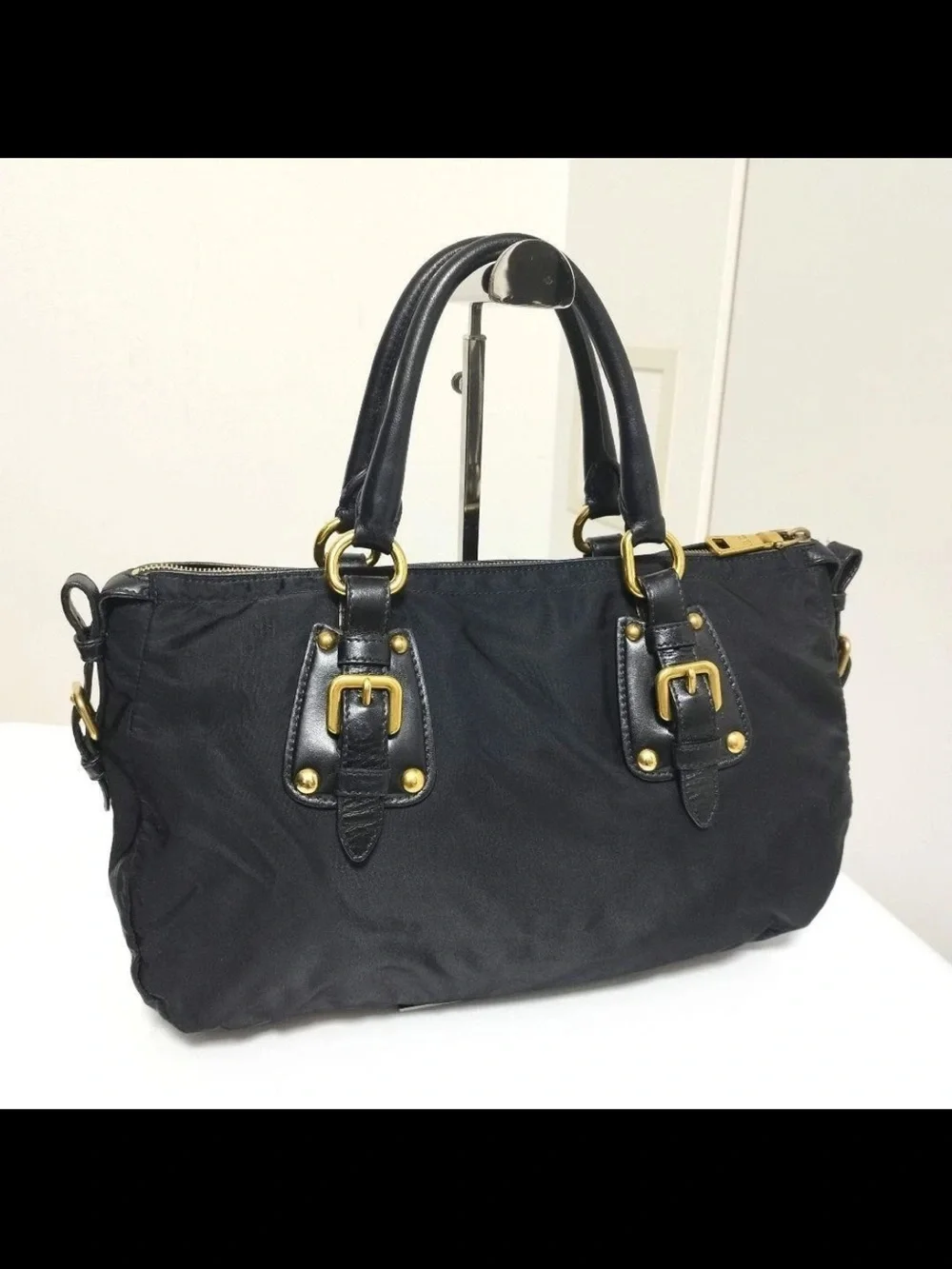 Prada Black Nylon Tote with Leather Accents
